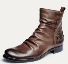 Men'S Military Knight Series Badge Embroidery Side Zipper Large Size Knight Boots Leather Boots - ShopShipShake