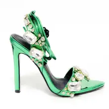 Slotted High-heeled Sandals For Women's New Sexy Cross Strapping Rhinestone Open-toed Women's Shoes - ShopShipShake