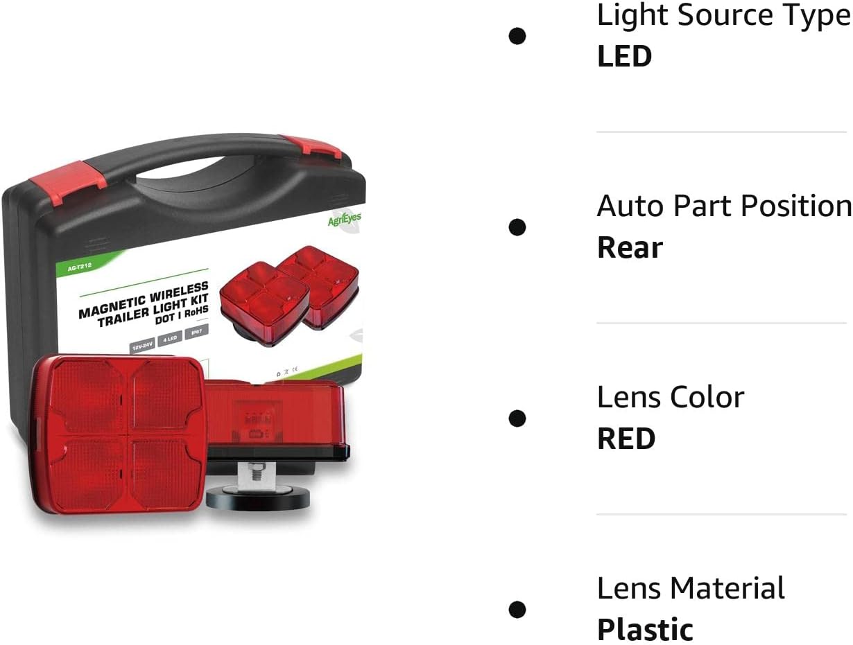 Agrieyes Wireless Trailer Lights Kit for Towing Truck, Rechargeable LED Tow Light with Super Magnetic,7 Way to 4 Way Transmitter for Boat Trailer, Caravan, Camper, RV