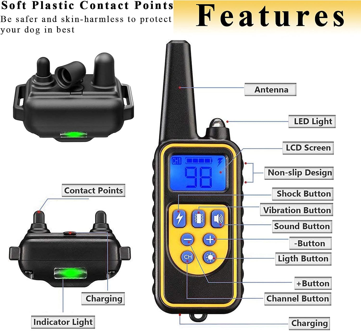 Orange Rechargeable Waterproof Dog Training Collar with Remote